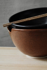 Noodles Bowl Leather Brown w/ Chopsticks
